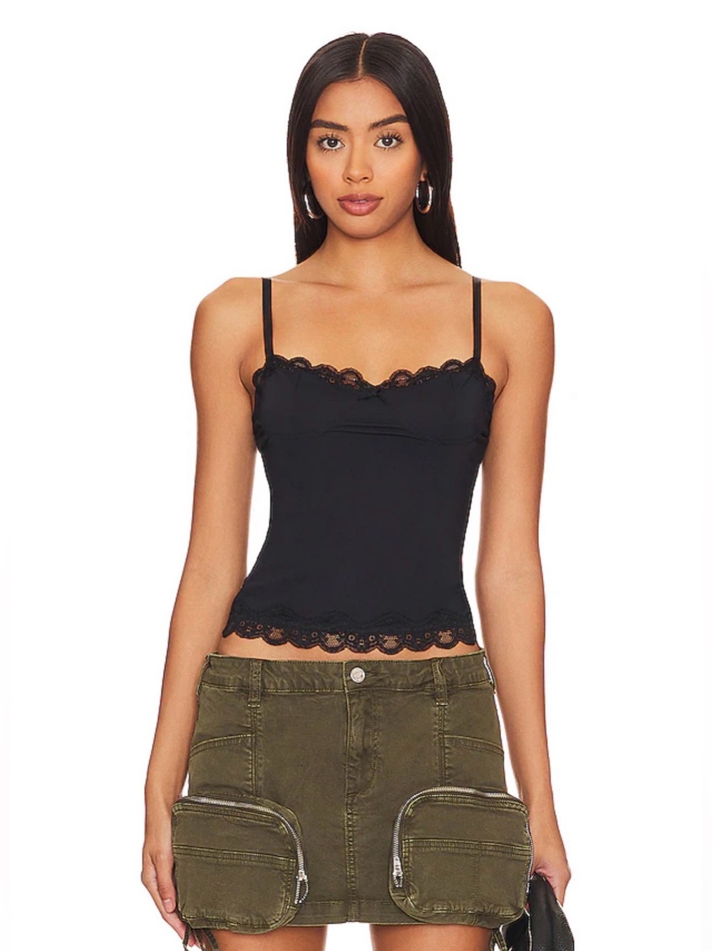 Revolve Lioness Top model shirt black lace trim cami women’s size S